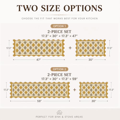 Arenarug Scalloped Wavy Lattice Kitchen Mats for Floor, Mustard Kitchen Rug - color: Amber Gold, size: 17.3"x30"+17.3"x47"