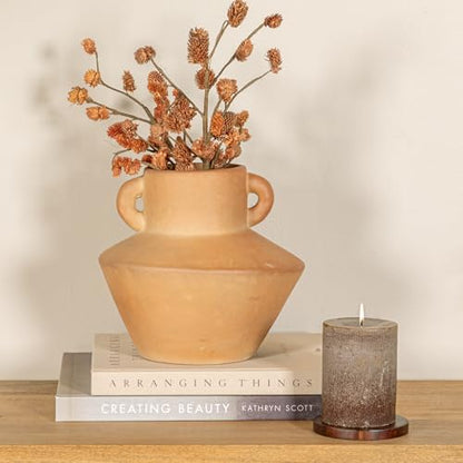 Bloomingville Round Stoneware Vase with Reactive Glaze Finish and Vertical Handles, Terra Cotta - color: Terra Cotta Color
