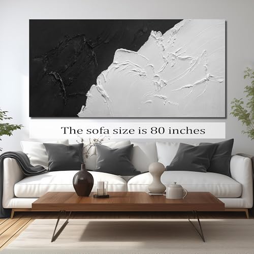 CGXART Abstract Painting Canvas Wall Art for Living Room Extra Large Wall Art for Dining Room Black and White Wall Decor for Office Size 40 x 80 Inch - color: Black/White, size: 80"L x 40"W