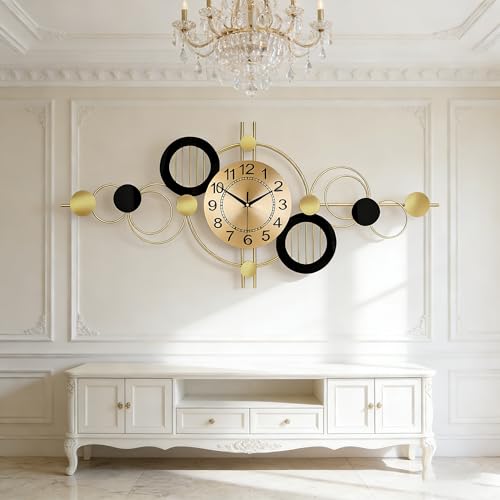 SIN&MI Large Wall Clock for Living Room,Decorative Silent Battery Operated Wall Clock Metal Modern Wall Art for Kitchen Bedroom Entryway Office Decor,38.1 * 14.5 Inch - color: 7100-gold