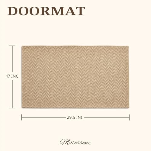 MatEssenz 17"x29.5" Faux Linen Entryway Rug, Washable Woven Textured Indoor Doormat with Slip Resistant Gel Backing, Low Profile Front Door Mat for Mudroom Hallway, Khaki - color: Khaki, size: 1'5" x 2'6" (Rectangular)