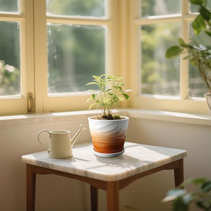 Ceramic Plant Pot, 6.7 + 5.5 Inch, Khaki + White - color: Khaki + White, size: 6.7 + 5.5 Inch-2 Pack