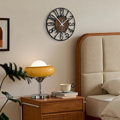 Maxstar 10" Silent Wall Clock – Battery Operated, Rustic Metal & Wood - color: Brown, size: 10 Inch