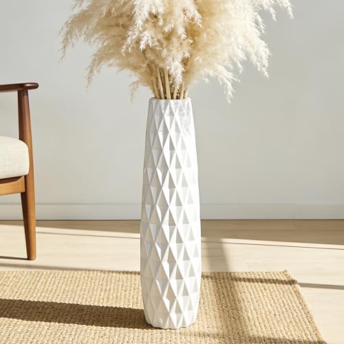 White Tall Ceramic Floor Vase, 24 Inch, Textured Design - color: Shape 2, size: 24 Inch