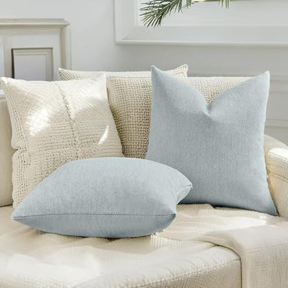HAUSSY Pack of 2 Faux Linen Throw Pillow Covers 16x16 Inch, Dusty Blue - color: Dusty Blue, size: 16" x 16" (Pack of 2)
