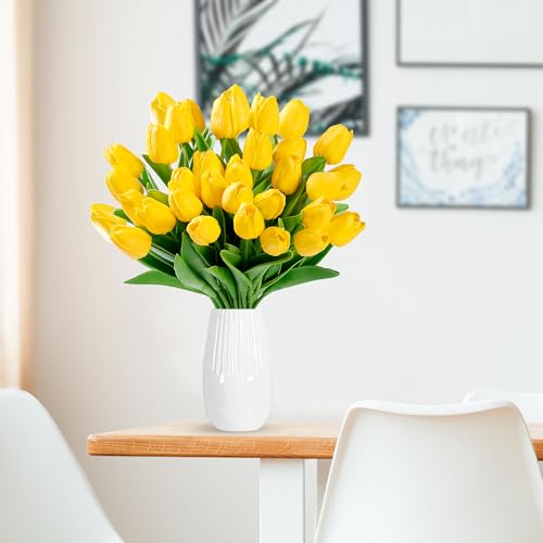 Sggvecsy 15 Pcs Fake Tulips Artificial Flowers Real Touch PU Faux Flowers Tulip Stems for Wedding Spring Bouquet Floral Arrangement Home Party Office Decorations for Mother's Day (Dark Yellow) - color: Dark Yellow, size: 15 Pcs