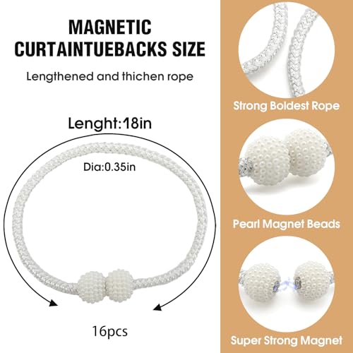 Magnetic Curtain Tiebacks 16 Pack White