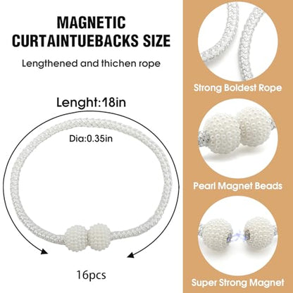 Magnetic Curtain Tiebacks 16 Pack White