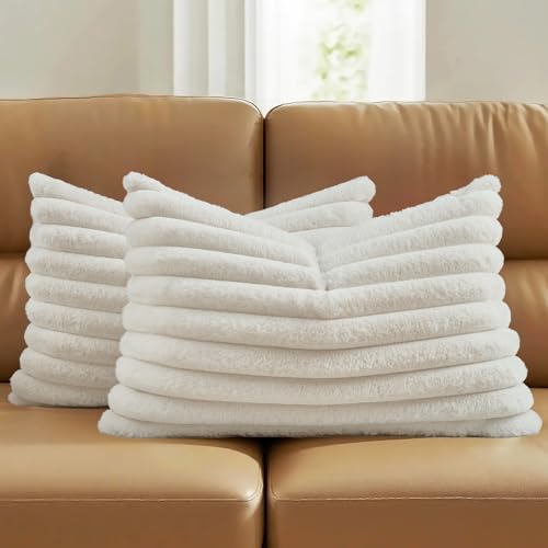 FUTEI Pack of 2 Faux Fur Throw Pillow Covers 12x20 Inch, Cream White - color: Cream White, size: 20" x 12" (Pack of 2)