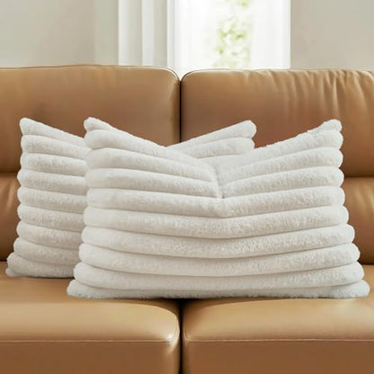 FUTEI Pack of 2 Faux Fur Throw Pillow Covers 12x20 Inch, Cream White - color: Cream White, size: 20" x 12" (Pack of 2)