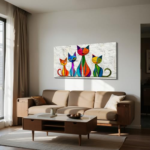 imjiayu Abstract Wall Art for Living Room Geometric Cat Paintings 24"x48" - color: Geometric Kitten, size: 48"L x 24"W