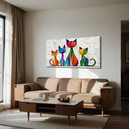 imjiayu Abstract Wall Art for Living Room Geometric Cat Paintings 24"x48" - color: Geometric Kitten, size: 48"L x 24"W