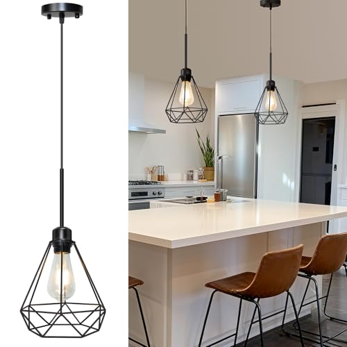 Maliralt Pendant Light Hanging Lights Fixture - Adjustable Hanging Lamps with Black Metal Diamond Shade for Kitchen Island, Dining Room Over Table, Breakfast Corner, Farmhouse Home Decor - 1 Pack - size: 7.18Inch-1Pack-Diamond Shade