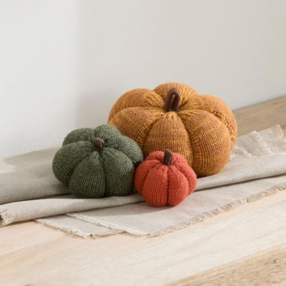 Set of 3 Multi-size Cozy Knit Pumpkins (Marigold Large Multi-size set) - color: Marigold Large Multi-size