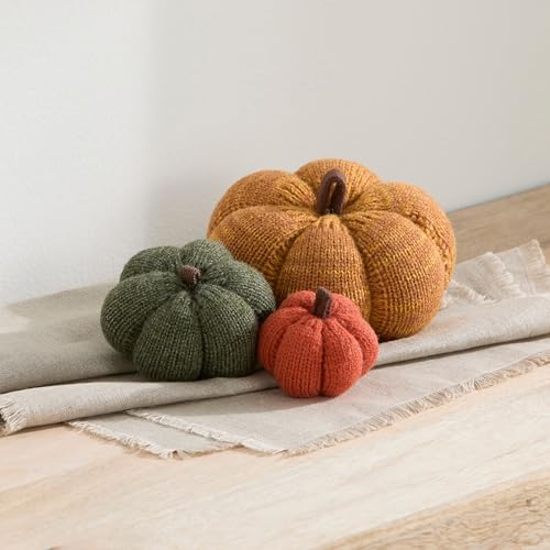 Set of 3 Multi-size Cozy Knit Pumpkins (Marigold Large Multi-size set) - color: Marigold Large Multi-size