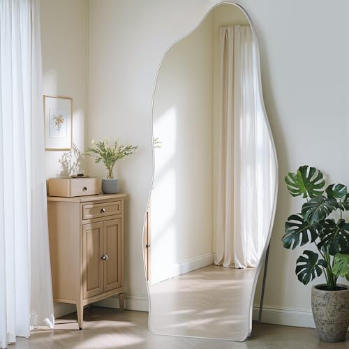 Antok Irregular Full Length Mirror, 68"x26" Asymmetrical Floor Mirror with Stand, Standing Hanging Leaning Irregular Mirrors for Bedroom Living Room Entryway, Cloud Shaped, Silvery - color: Silver, size: 68"L x 26"W, style: Cloud Shaped Style