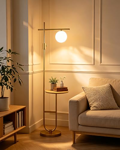 Lightdot Floor Lamp with Side Table, 66 Inch Dimmable Standing Reading Lamp - color: 1 Globe-Gold