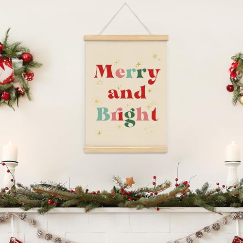 ETYZE Christmas Retro Wall Art Decor, Holiday Merry and Bright Decor