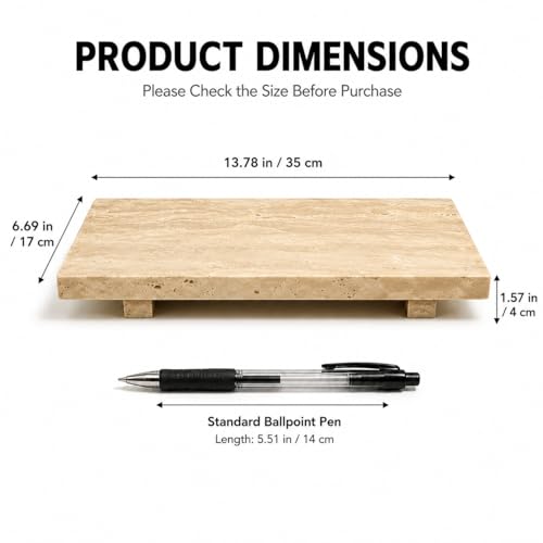 Travertine Pedestal Decorative Tray 13.8 x 6.7 in - color: Beige Travertine-13.8 in