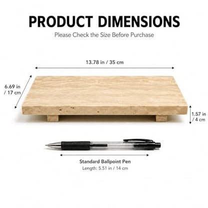 Travertine Pedestal Decorative Tray 13.8 x 6.7 in - color: Beige Travertine-13.8 in