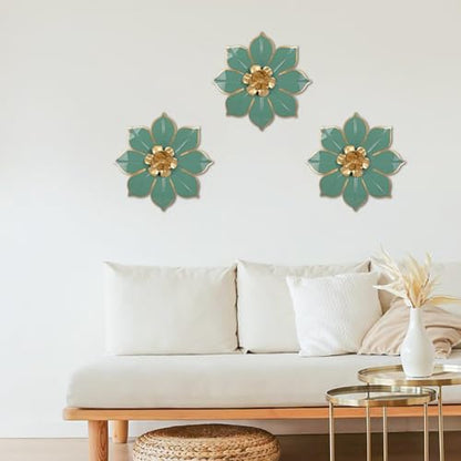 Villa Como Set of 3 Green and Gold Metal Flowers Wall Art Decor 10" - color: # 3 Green