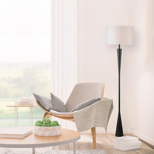 Globe Electric 67224 70" Floor Lamp, Matte Black Finish, White Fabric Shade, Modern Tapered Frame, E26 Base, Contemporary Living Room and Bedroom Lighting - color: Matte Black, White Shade (70")