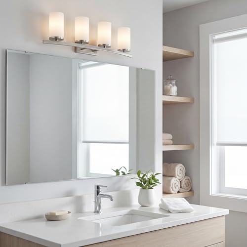 Kichler Hendrik 3-Light Bathroom Vanity Light, Brushed Nickel - color: Brushed Nickel, size: 4 Light, style: Satin Etched Cased Opal Glass