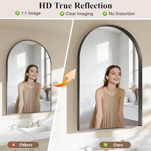 36"x24" Black Arched Mirror, Arched Wall Mirror with Metal Frame, Wall Mounted Large Arched Mirror for Living Room, Restroom, Entryway, Tempered Glass, Modern Home Decor - color: Black-square Corner, size: 36"L x 24"W