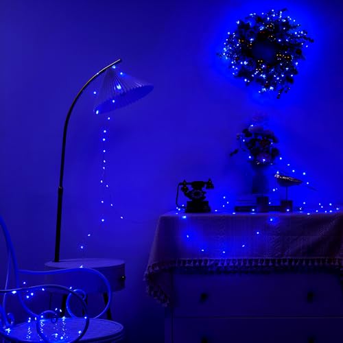 Ariceleo 1 Pack 16.4ft Battery Operated String Lights with Timer, Blue with Synchronized Twinkle Mode, Fairy Lights Battery Powered, 50 LEDs, Idea for Christmas Bedroom Party Wedding - color: Blue, size: 1 Pack-Upgrade