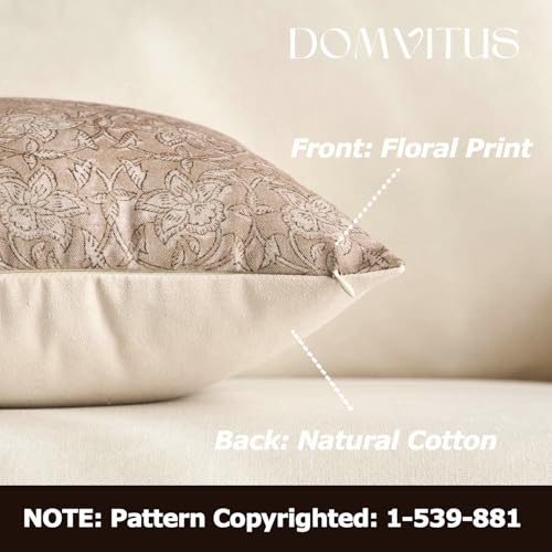 DOMVITUS Floral Pillow Covers 24x24 Throw Pillow Covers Block Print Vintage Decorative Neutral Pillow Cover for Couch Bed Living Room Light Camel 1PC - color: Light Camel, size: 24" x 24" (Pack of 1)