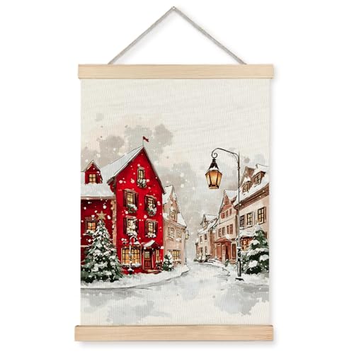 Exqcom Christmas Village Wall Decor, Winter Christmas Snowy Town Wall Art Poster, Holiday Winter Xmas Snowy Landscape Posters for Home Bedroom Living Room, 12x16 Inches - color: Christmas-Wall Decor-A
