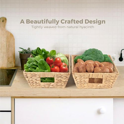 Set of 3 Snack Baskets, Water Hyacinth Basket,Wicker Snack Basket Organizer - color: Natural Brown Color