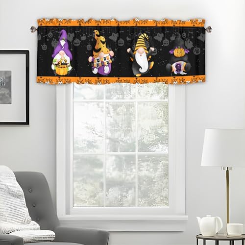 Halloween Black Spooky Gnome kitchen valances for windows 42x12 Inch - color: Halloween-lst-wsj506, size: 42"W x 12"L (Pack of 1)