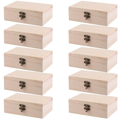 FUNSUEI 10 PCS 5.9 x 3.94 x 1.97 Inch Unfinished Wooden Jewelry Box with Hinged Lid, Small Unfinished Wood Box for Crafts,DIY, Storage, Gift - color: Wood Color, size: 10PCS 5.9 x3.94 x1.97 In