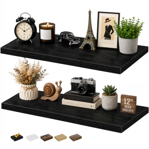 RICHER HOUSE 12 Inch Deep Floating Shelves, 36 Inch Long Wall Shelf, Black - color: Black, size: 36in