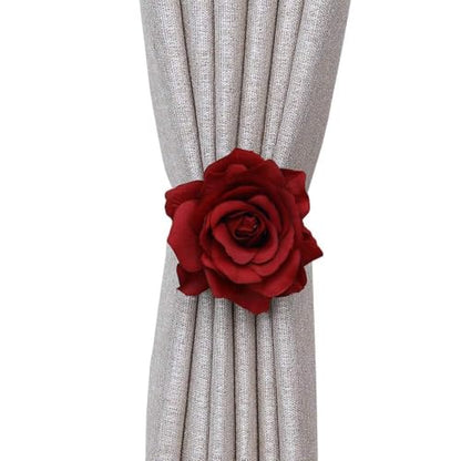 Magnetic Curtain Tiebacks, Rose Flower Tie Backs Rope - color: Burgundy-2pack