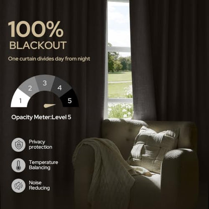 HOMEIDEAS 100% Blackout Gray Faux Linen Curtains 84''L 2 Panels - color: Grey, size: 52"W x 84"L (Pack of 2)