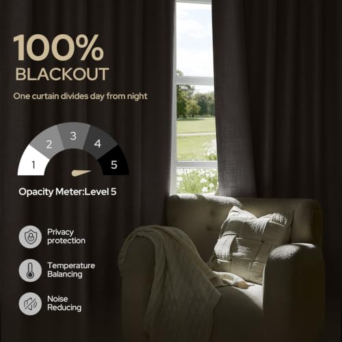 HOMEIDEAS 100% Blackout Gray Faux Linen Curtains 96''L 2 Panels - color: Grey, size: 52"W x 96"L (Pack of 2)
