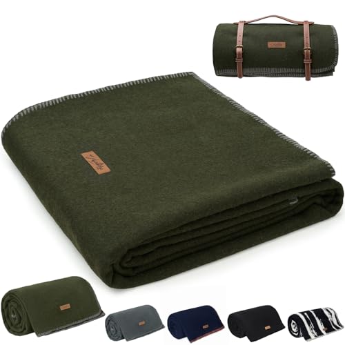 Molithe 100% Wool Blanket, 62" x 48", Warm, Thick, Military, Camping Gear - color: Olive, size: Medium