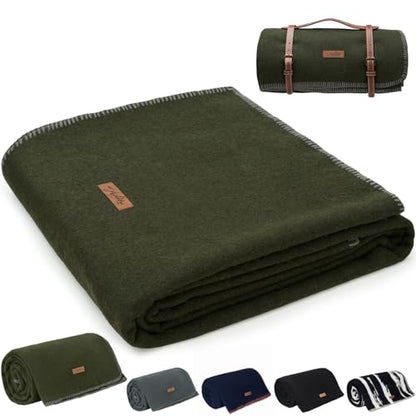 Molithe 100% Wool Blanket, 62" x 48", Warm, Thick, Military, Camping Gear - color: Olive, size: Medium