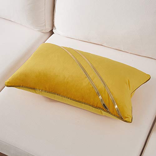Avigers Lumbar Pillow Cover 12 x 20 Inch, Yellow, Velvet, Hidden Zipper - color: Yellow, size: 20" x 12" (Pack of 1)