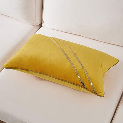 Avigers Lumbar Pillow Cover 12 x 20 Inch, Yellow, Velvet, Hidden Zipper - color: Yellow, size: 20" x 12" (Pack of 1)