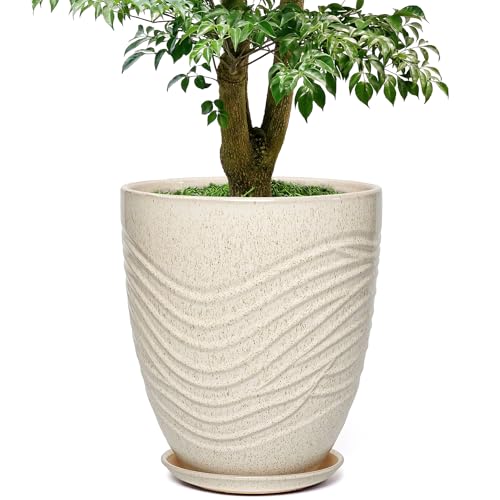 11.8 Inch Modern Ceramic Plant Pot with Saucer, Flower Pot with Drainage Hole Mesh Net,Indoor Outdoor Planter (Silk White) - color: Silk White, size: 11.8 Inch