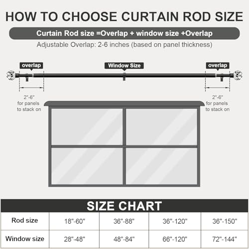 Ceramic Black Curtain Rods 2 Pack for Windows 16 to 88 Inches - color: Ceramic Black, size: 16"-88"|2 Pack