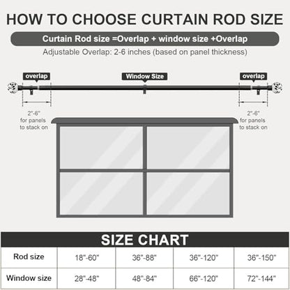 Ceramic Black Curtain Rods 2 Pack for Windows 16 to 144 Inches - color: Ceramic Black, size: 16"-144"|2 Pack