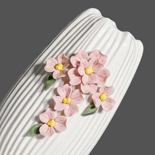 Ceramic Flower Vase,White Modern Vase for Pampas Grass, 9 Inch - color: White and Pink, size: 9 inch