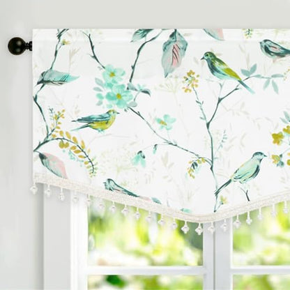 VOGOL Faux Linen Bird Pattern Valance, Rod Pocket, 52 x 16, 1 Panel, Green - color: Birds Green, size: 52"W x 16"L (Pack of 1)