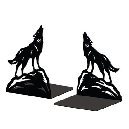 Peacoblue 5.3"x4.3"x6.4" Metal Bookends, Heavy Duty Book Ends for Shelves - style: Howling Wolf