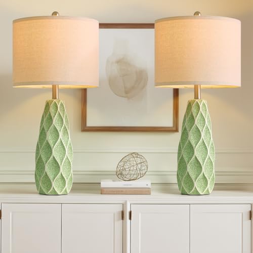 Ceramic Table Lamps Set of 2, 27.5" Green Lamps for Bedroom Living Room - color: Green, size: Large - 27.5’‘