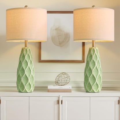 Ceramic Table Lamps Set of 2, 27.5" Green Lamps for Bedroom Living Room - color: Green, size: Large - 27.5’‘